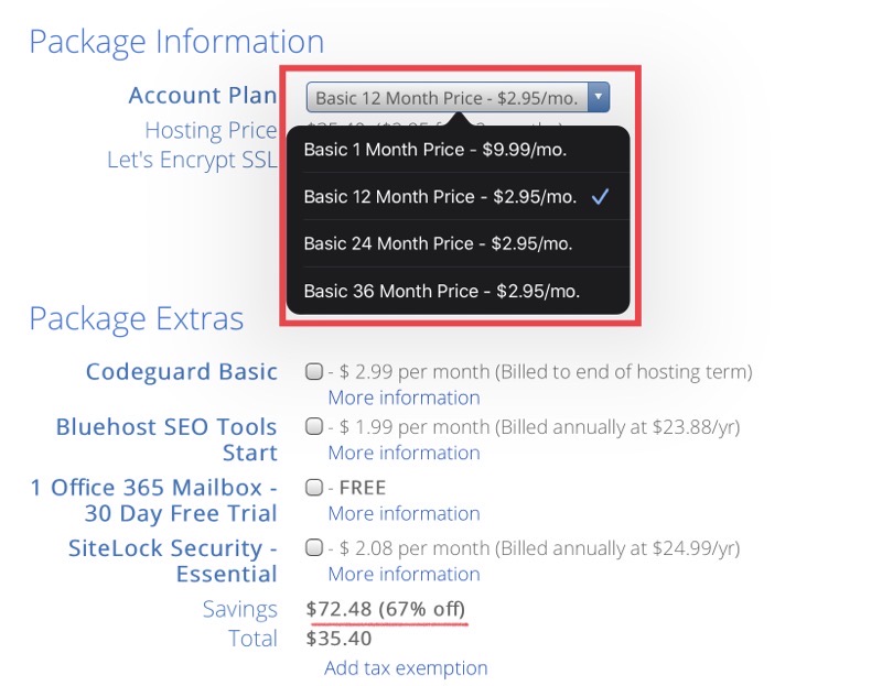 Bluehost pricing