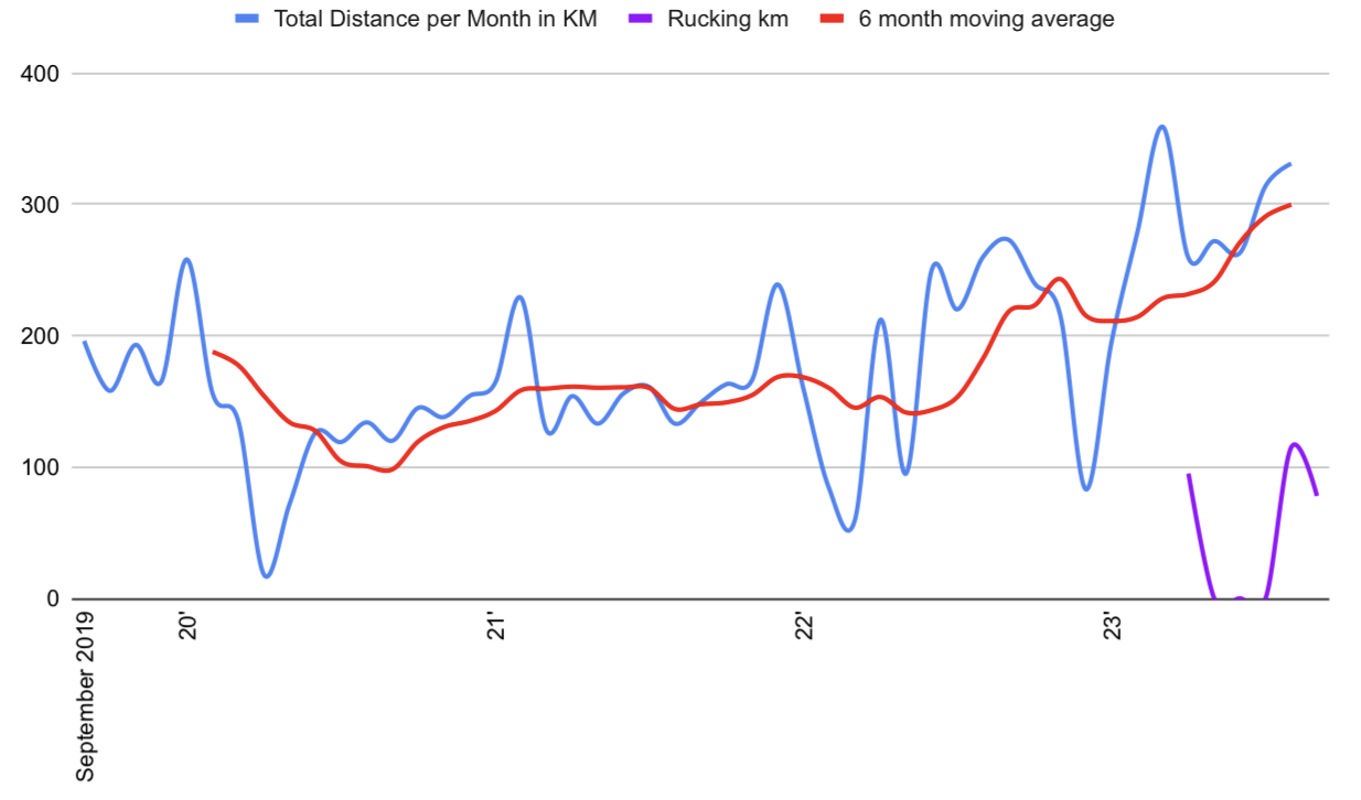 graph of distance walked per month