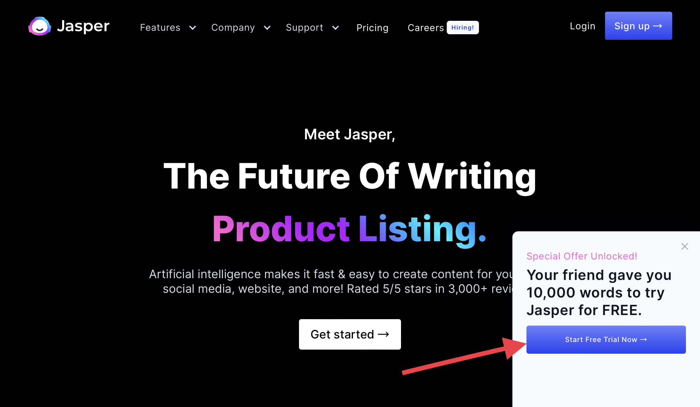 Jasper ai homepage