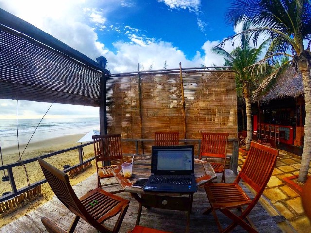 Image of a laptop at the beach in vietnam