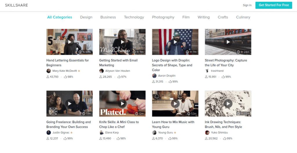 Skillshare homepage