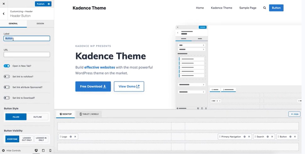 Kadence header builder