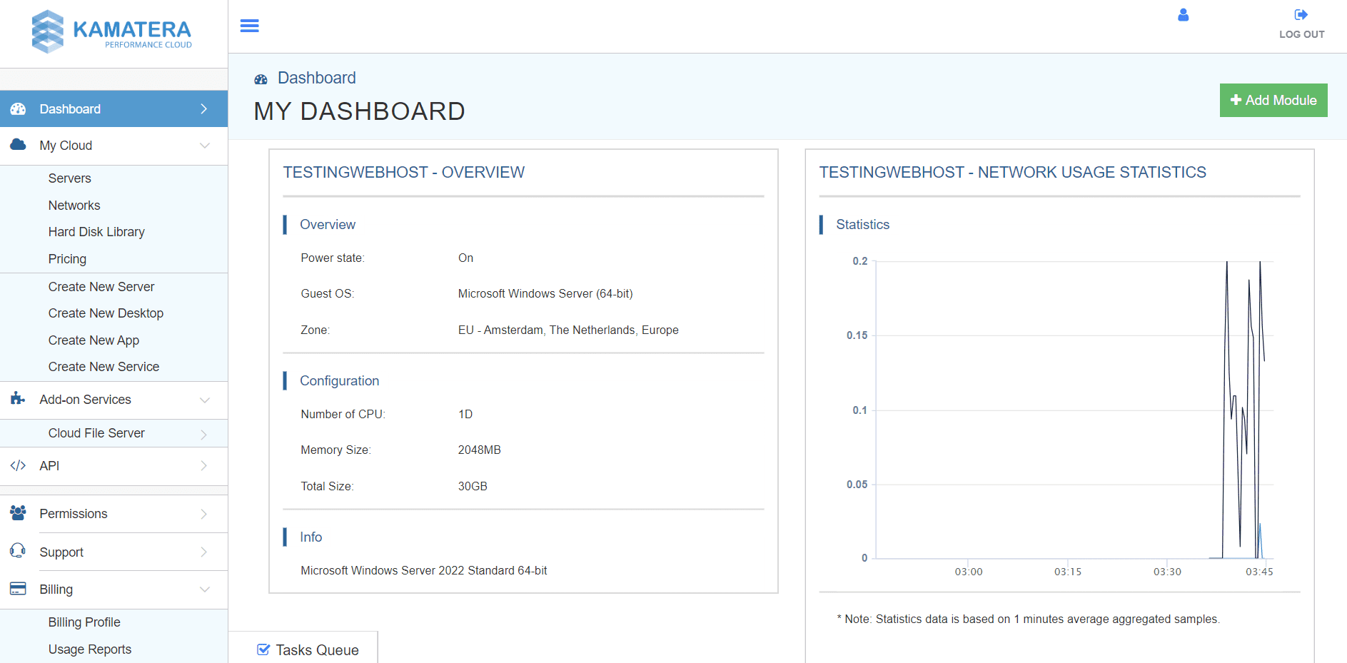 Kamatera hosting dashboard