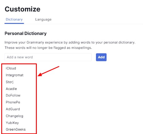 Customize personal dictionary