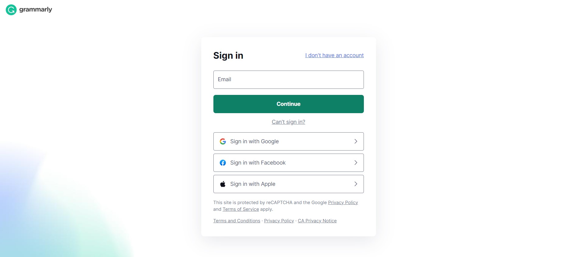 grammarly sign up page