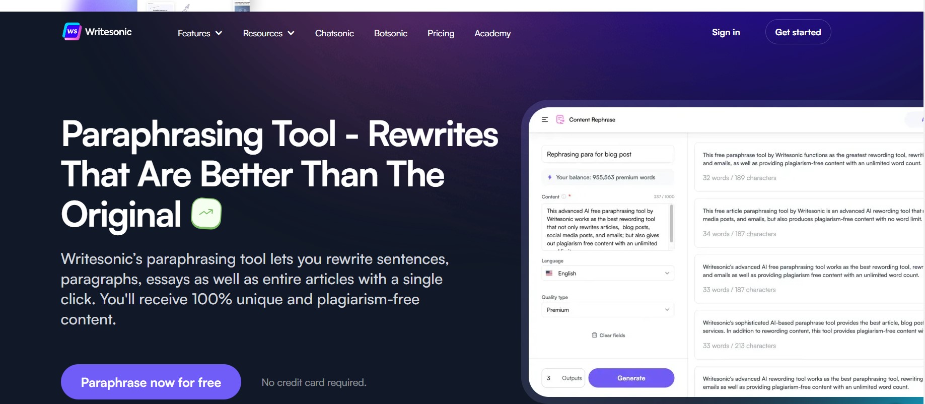 Writesonic paraphrasing tool