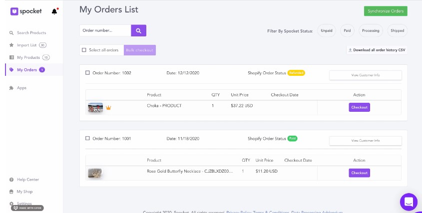 spocket delivery tracking