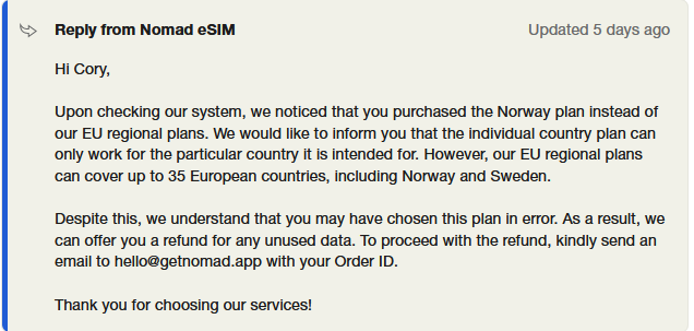 Nomad customer support review