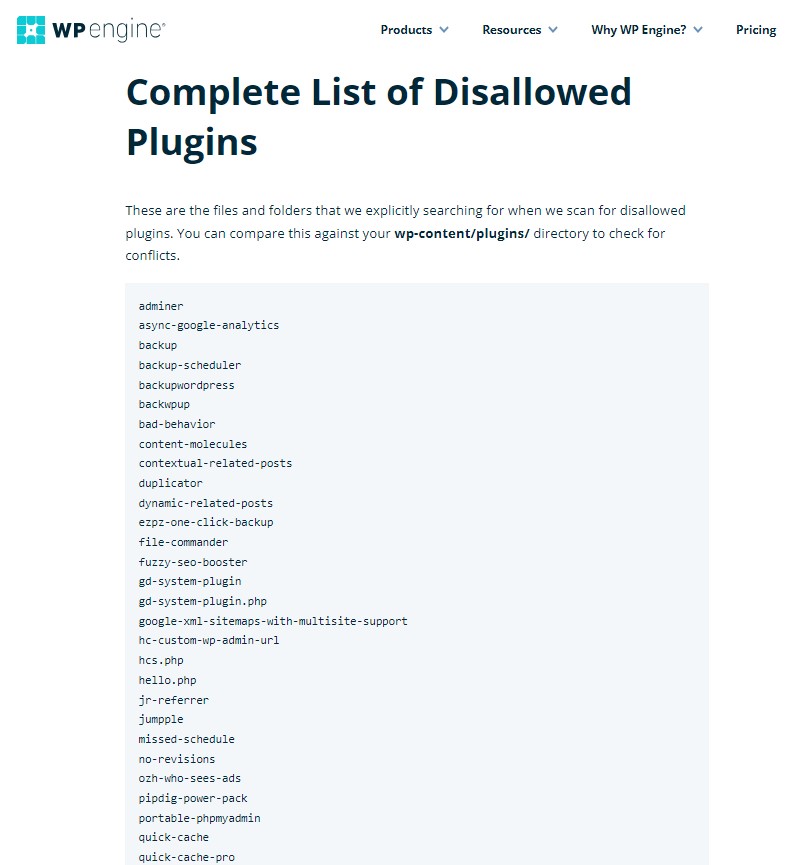 wp engine disallowed plugins