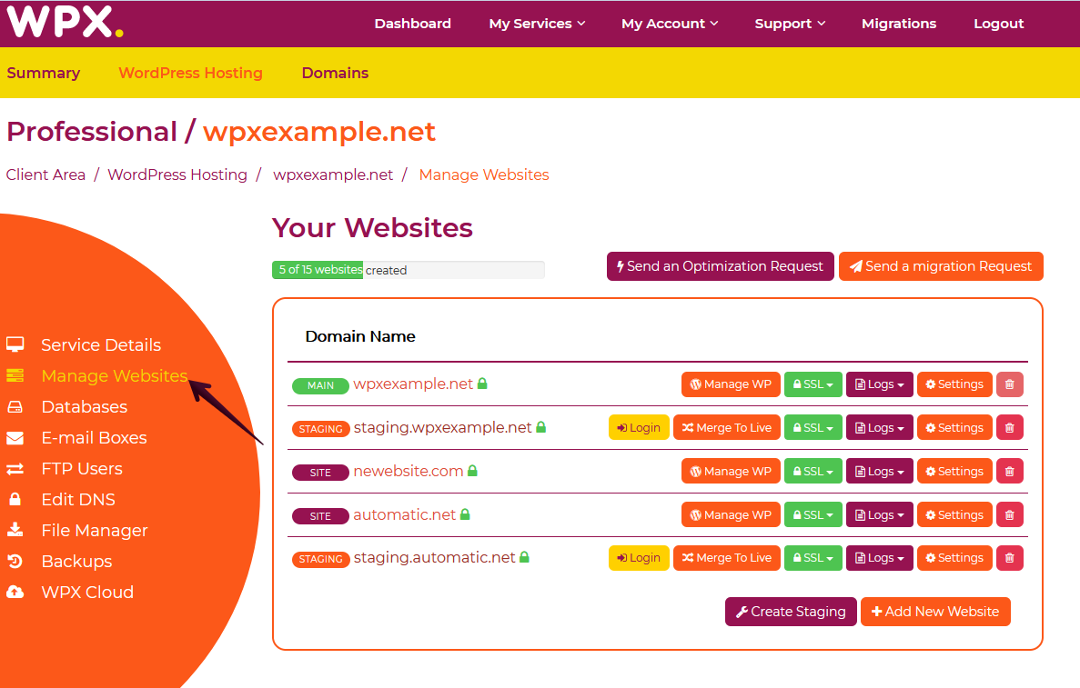 Wpx user interface