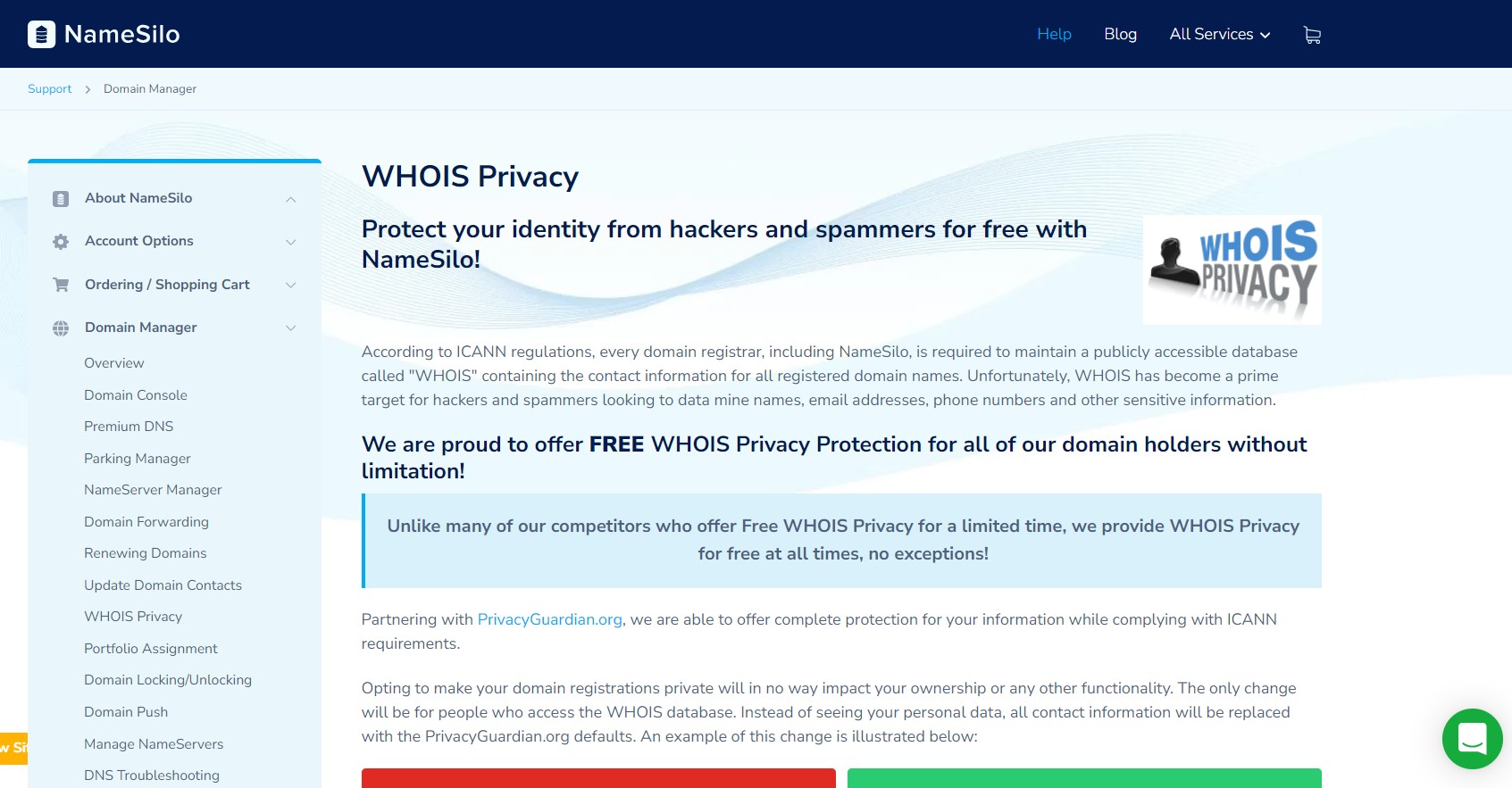 Namesilo whois privacy 